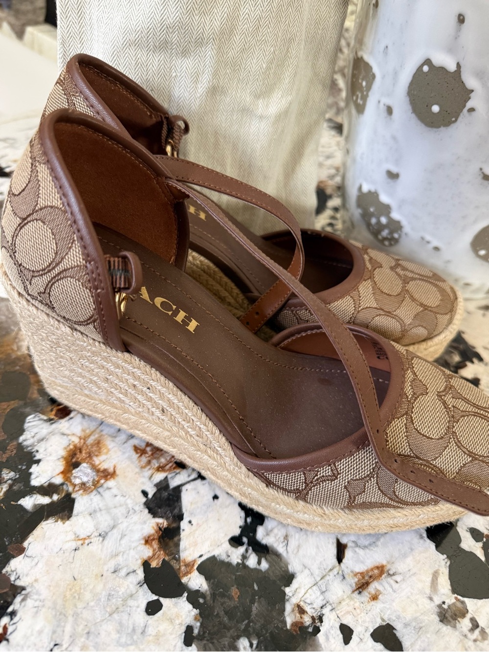 Coach Brown Signature Canvas Espadrille Wedge Sandals